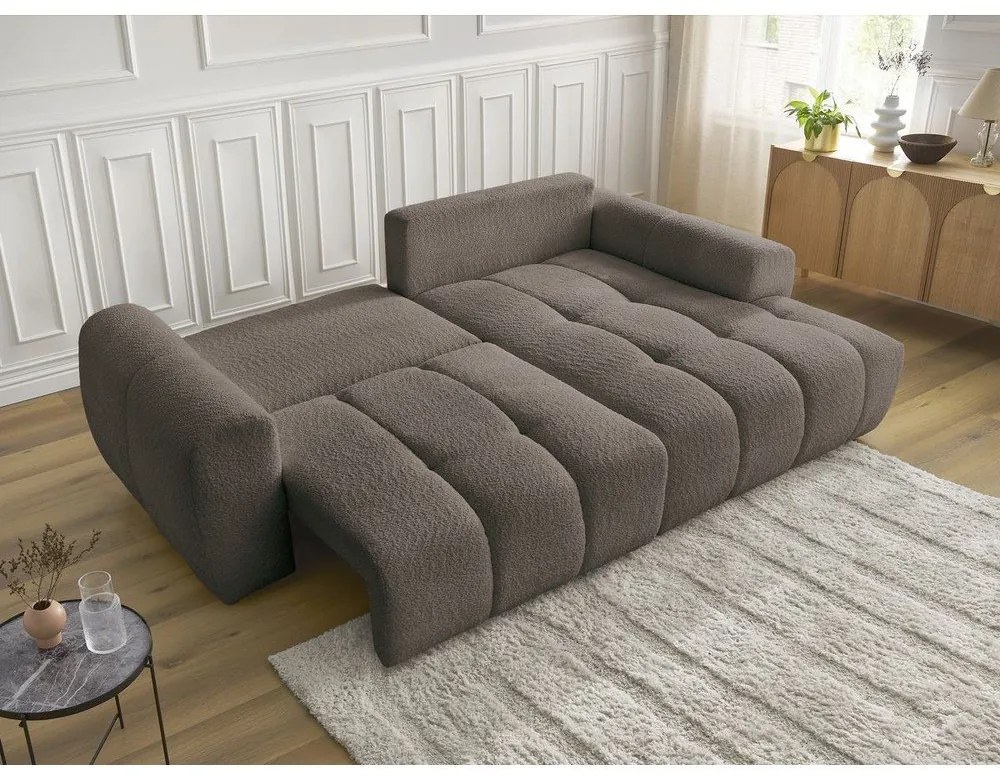 Hnedá rozkladacia/s úložným priestorom rohová pohovka z textílie buklé (pravý roh/s leňoškou) Roxelane – Bobochic Paris