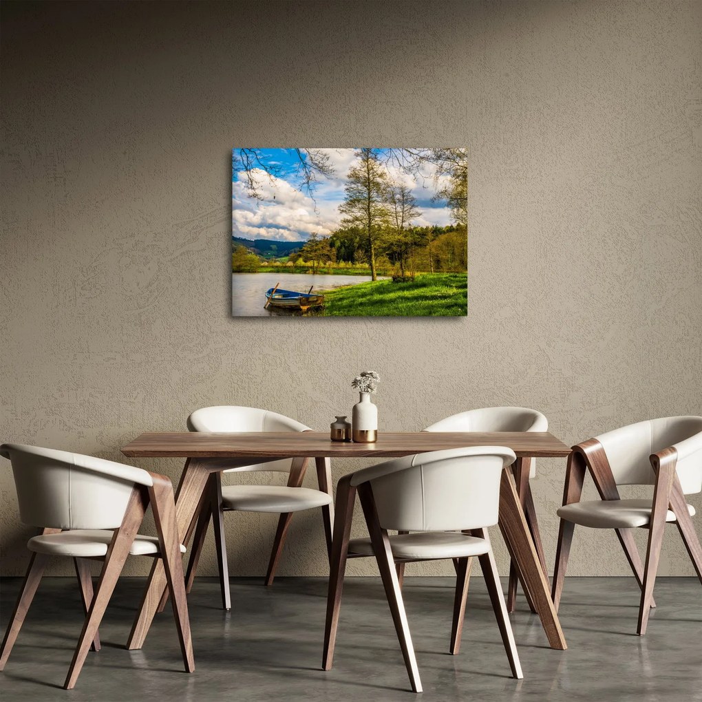 Obraz loďky pri jazere (70x50 cm)