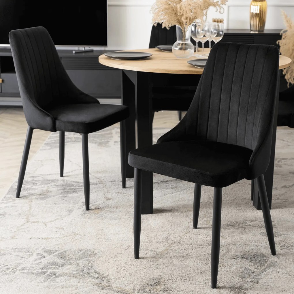 Vintino Jedálenská zostava stôl AMFORA 102-142cm dub artisan čierny + 4 stoličky RODIGO čierne