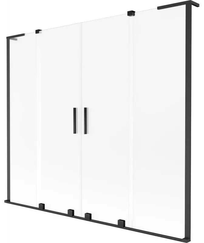 Mexen Velar L Duo, 2-krídlová posuvná vaňová zástena 180 x 150 cm, 8mm sklo námraza, čierna matná, 896-180-003-32-70