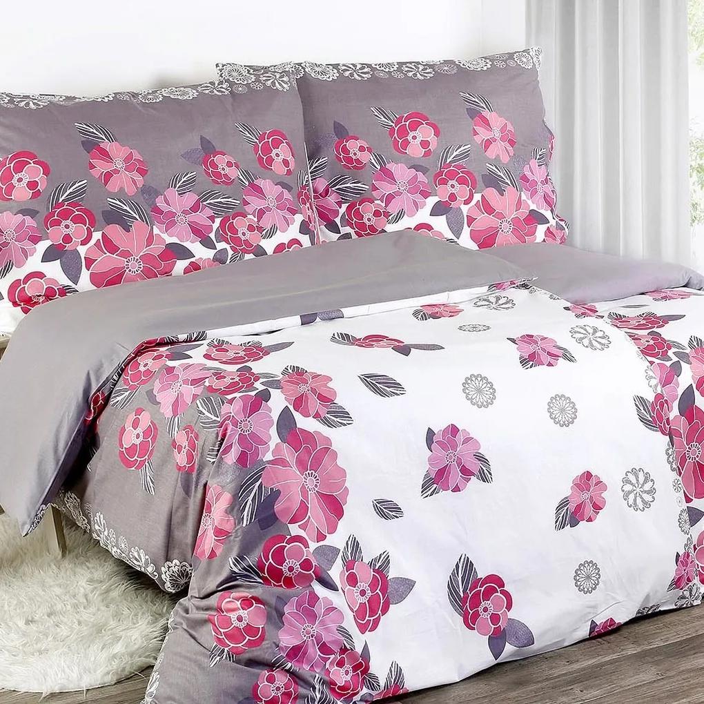 Goldea bavlnené posteľné obliečky vzor 448 - ružové kvety 140 x 220 a 70 x 90 cm