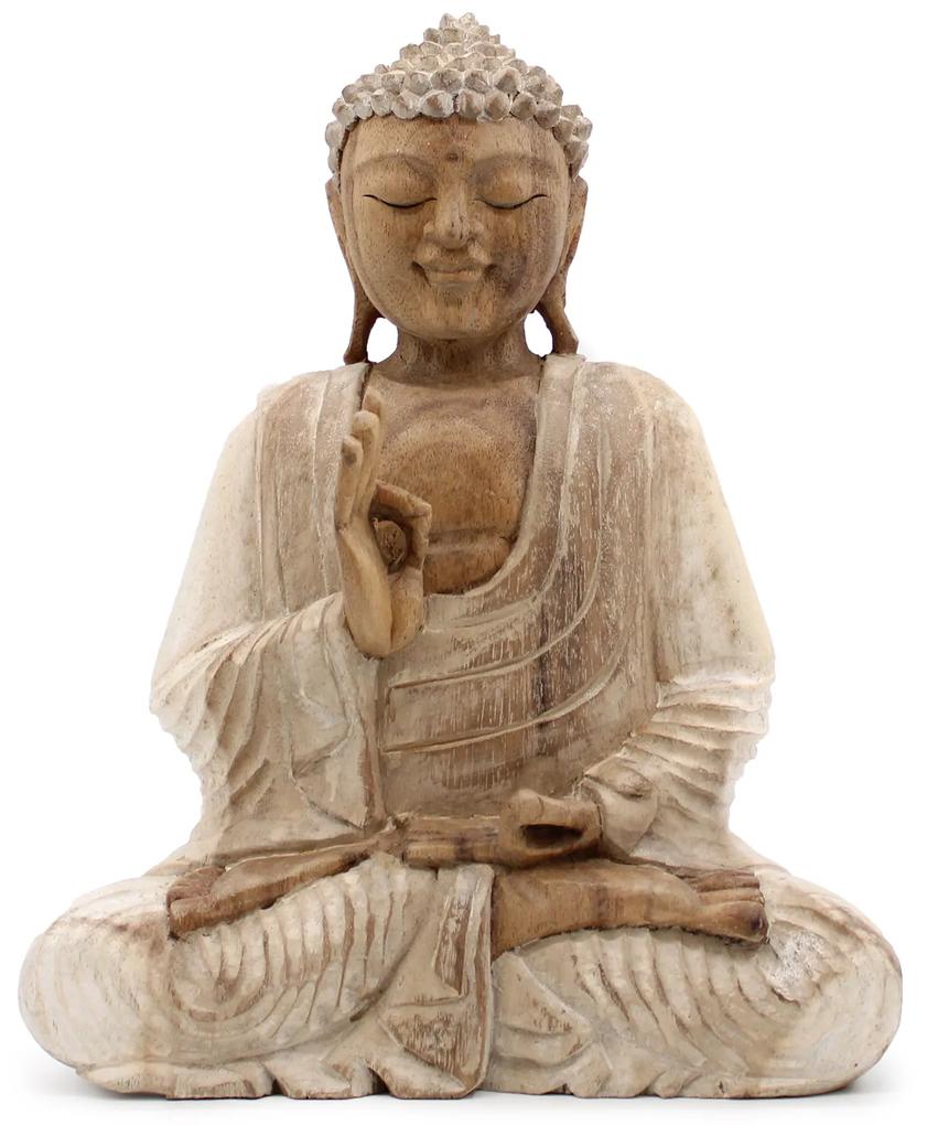 Ručne vyrezávaná socha Buddhu - Biela Vymývaná - Výučba Prenosu 30cm