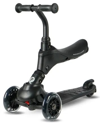 QPlay - Detská kolobežka SEMA PRO 5v1 s LED kolieskami, čierna