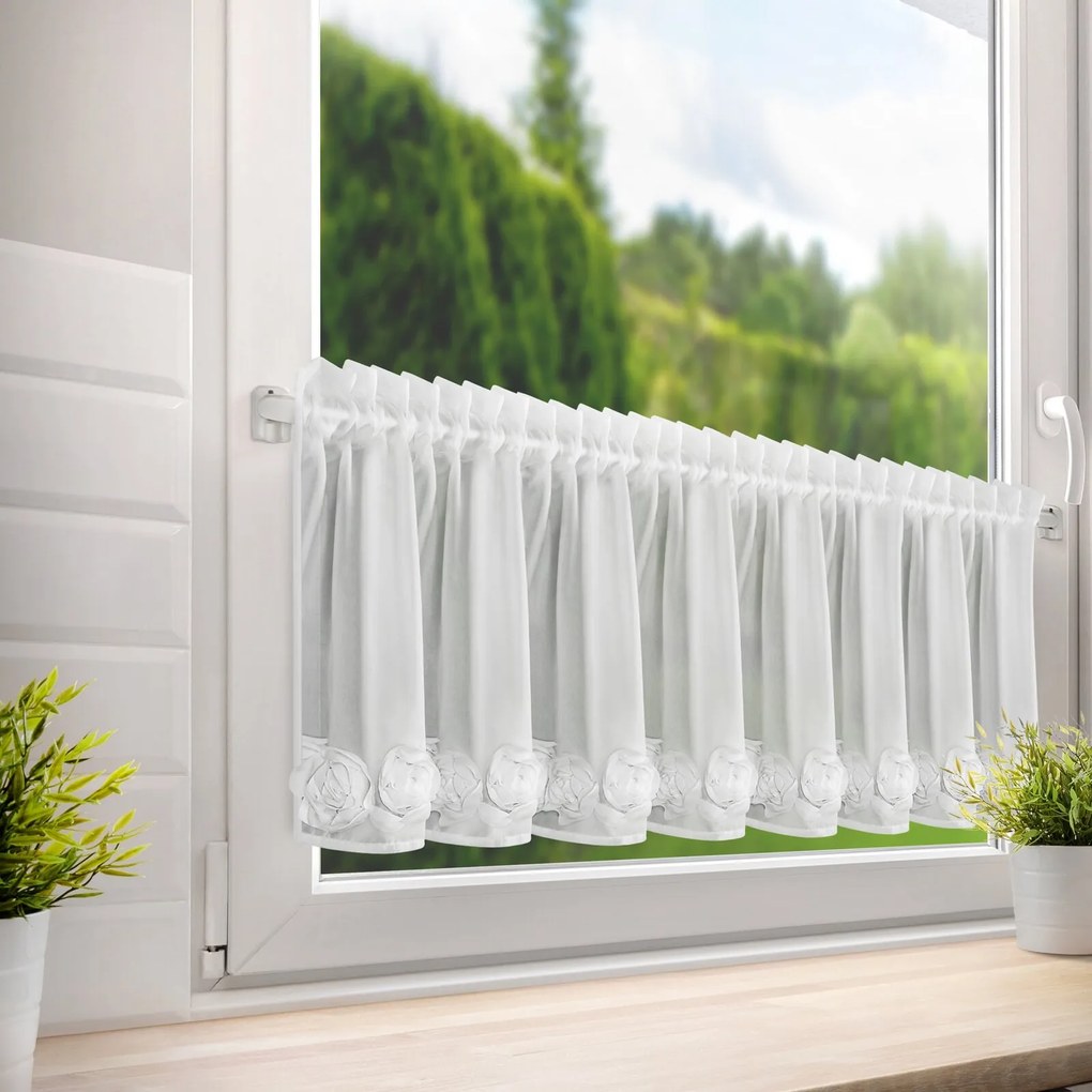 KRÁTKA ZÁCLONA NA PÁSKE EVA MINGE ROSES10 150X40 CM BIELA