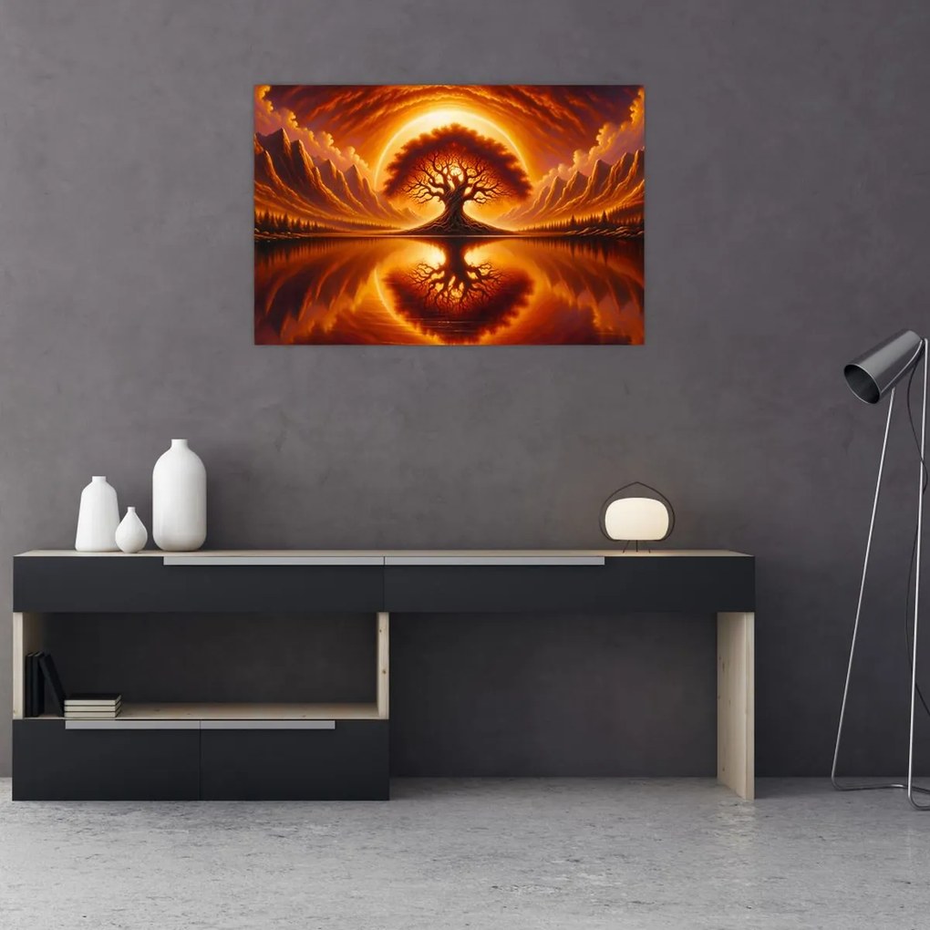 Obraz – Strom v krvavom slnku (90x60 cm)