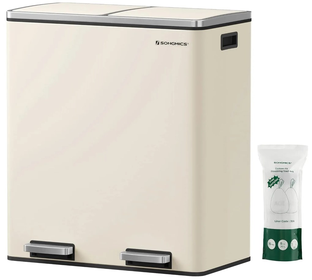 Odpadkový kôš s vekom JORDAN 2x30 l krémový