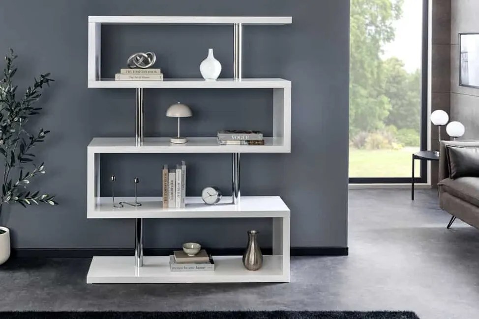 Moderný biely regál do obývačky Snake MDF 165cm