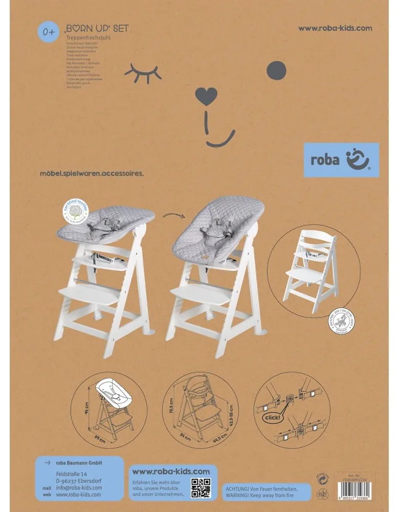 Biela jedálenská stolička Grow-Along – Roba