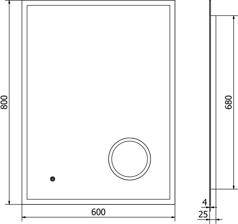 Mexen Kala kúpeľňové zrkadlo s podsvietením a kozmetickým zrkadielkom 60 x 80 cm, LED 6000K, anti-pára