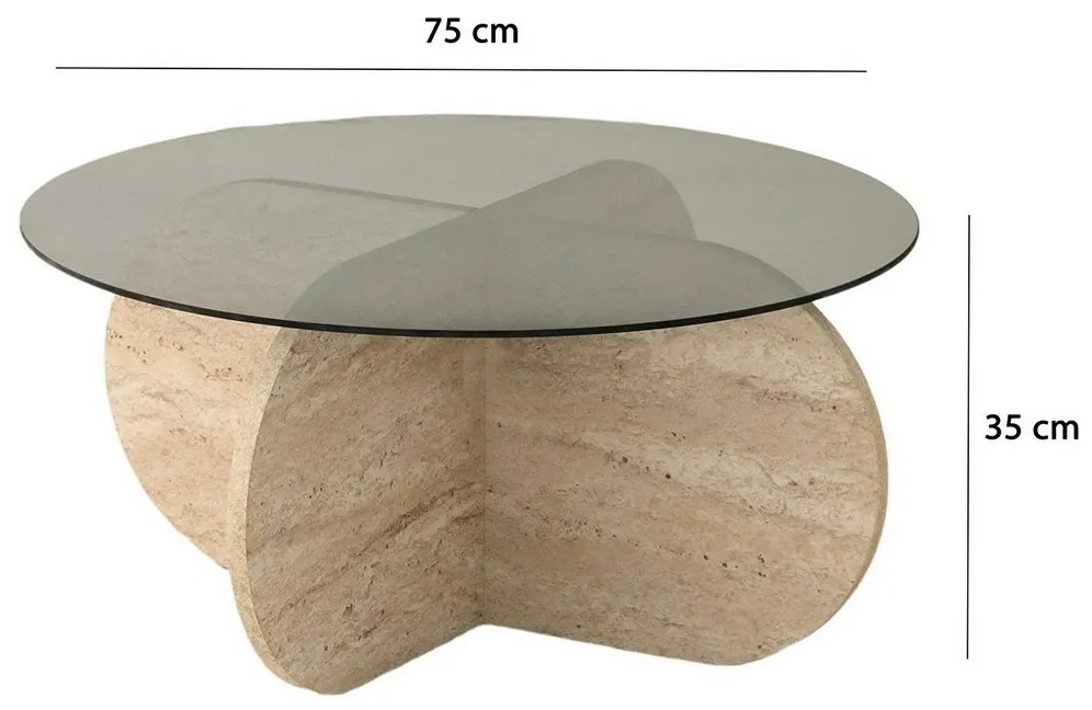 Konferenčný stolík Bubble Travertine s tmavým sklom