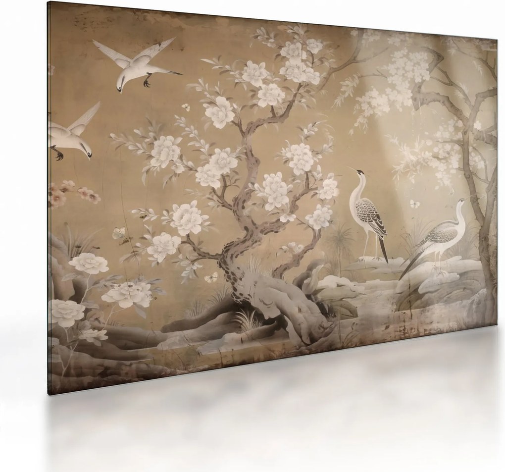 Sklenený obraz - Kreslená japonská krajina (70x50 cm)
