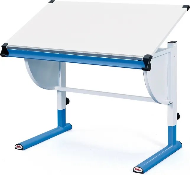 Polohovateľný písací stôl Cetrix, modrý/biely