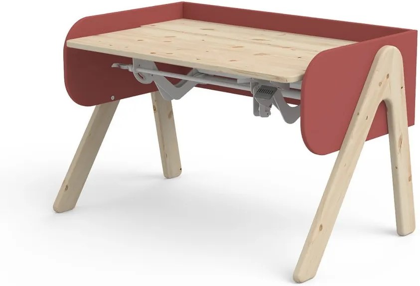 Červeno-hnedý písací stôl z borovicového dreva s nastaviteľnou výškou Flexa Woody