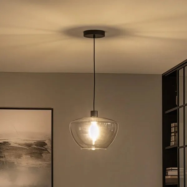 Závesný luster na lanku SEVENTIES E27/40W/230V dymová/sivá