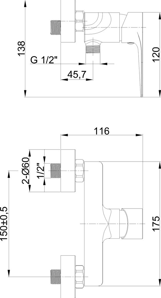 Invena Pinios, sprchové batérie 150mm, chrómová, INV-BN-92-001-X