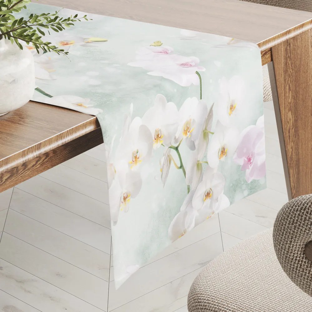Biante Dekoračný behúň na stôl PM-019 Orchidey na svetlo zelenom 45x180 cm