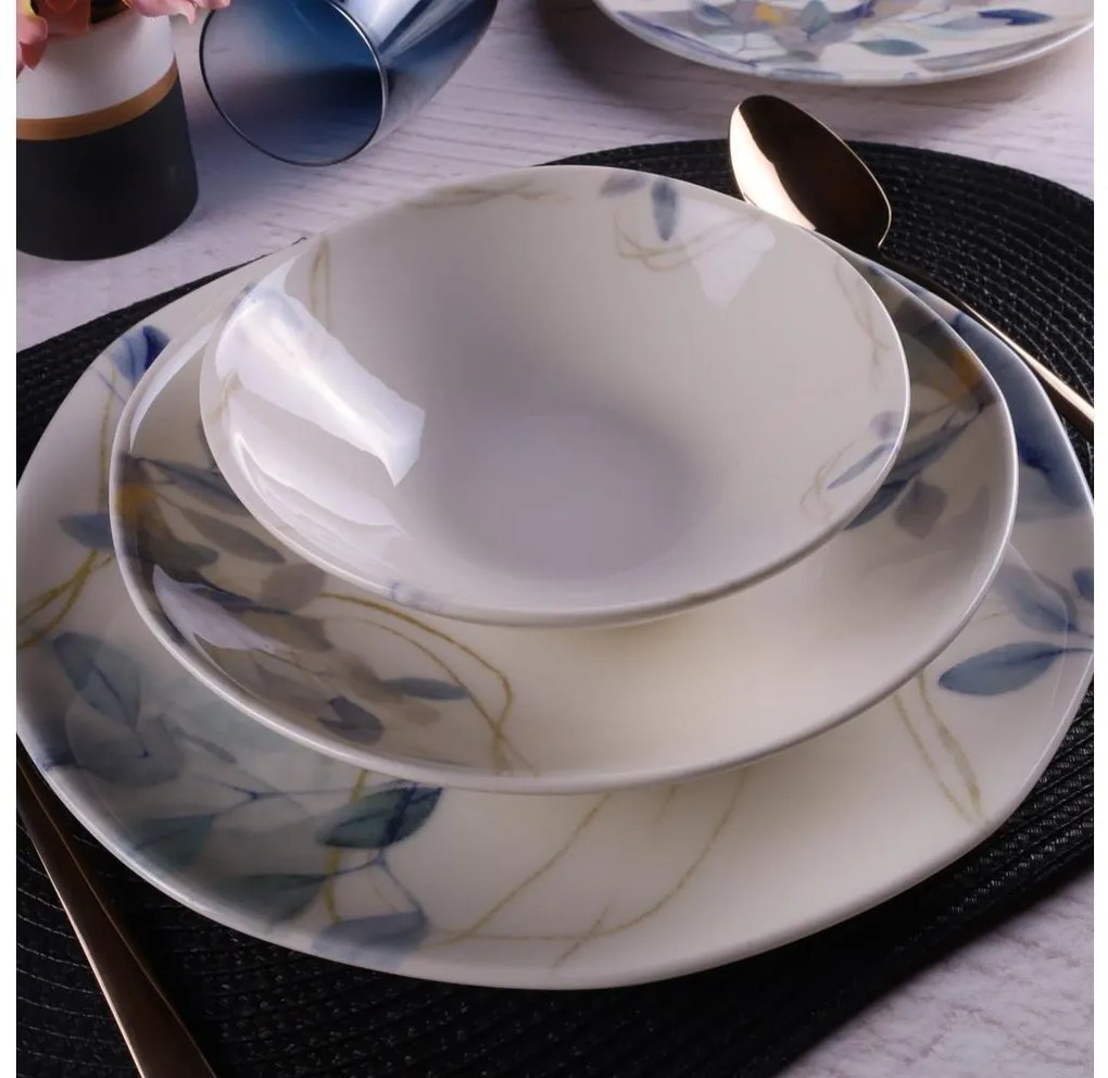 Jedálenská súprava 24 ks, biela/modrá, porcelán