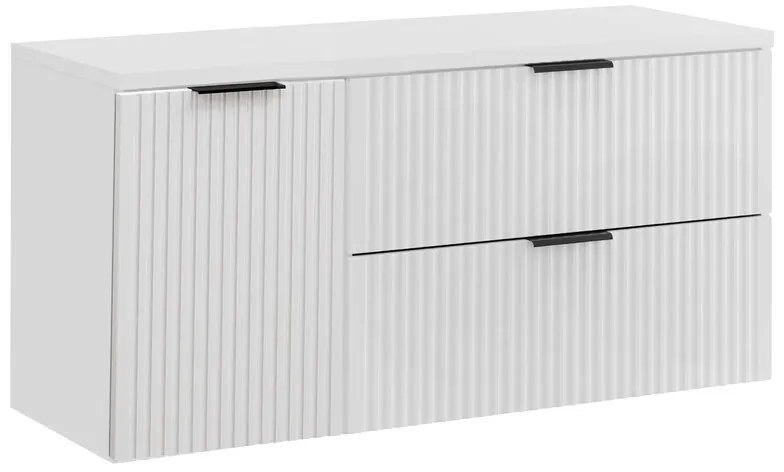 Závesná skrinka pod umývadlo Casad s doskou a košom na bielizeň 120 cm biela