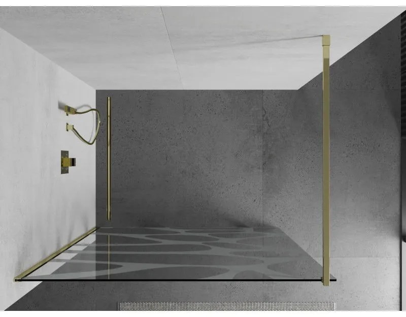 Mexen Kioto sprchová zástena 110x200 cm 8 mm, zlaté, biely vzor, 800-110-101-50-97