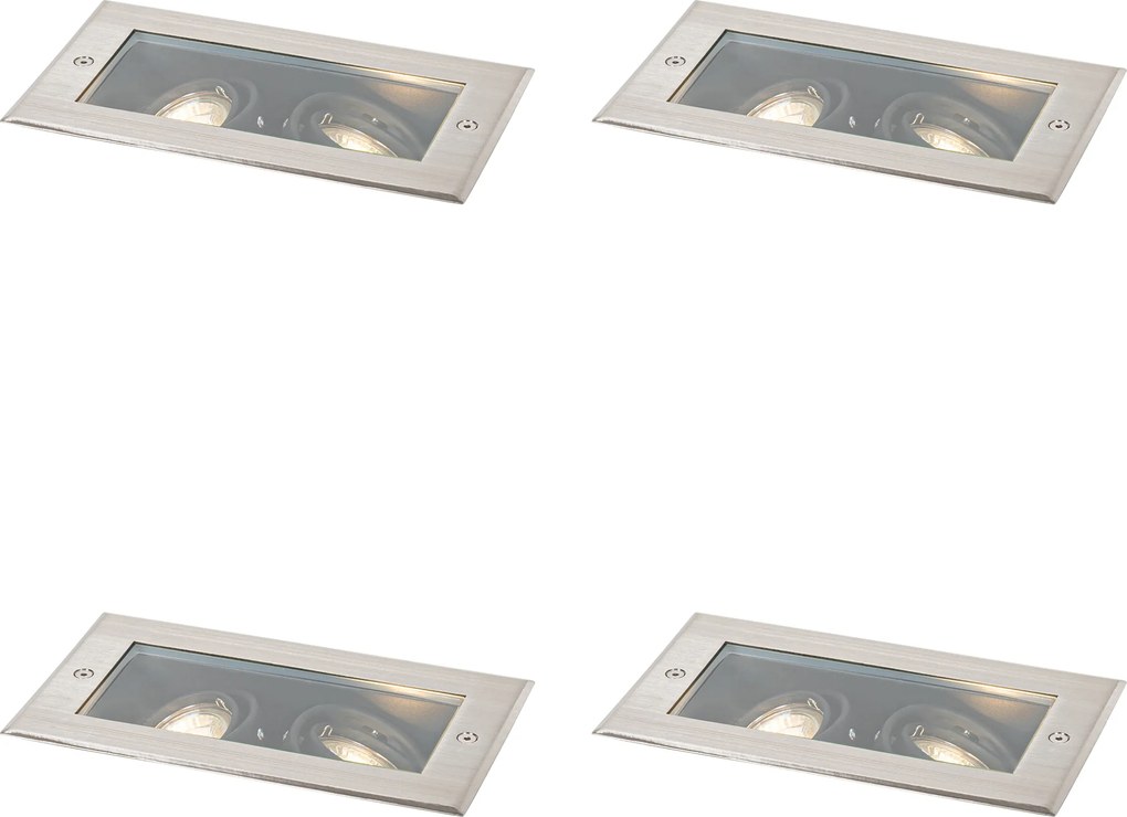 Sada 4 moderných zemných reflektorov oceľ 2-svetlá nastaviteľné IP65 - Oneon