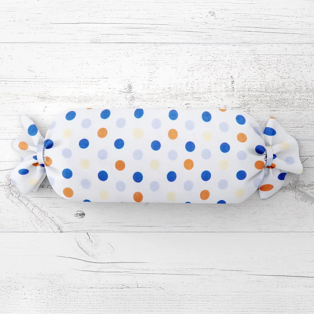 Biante Vankúš valec bonbon Sandra SA-120 Modré a hnedé bodky na bielom 15x60 cm