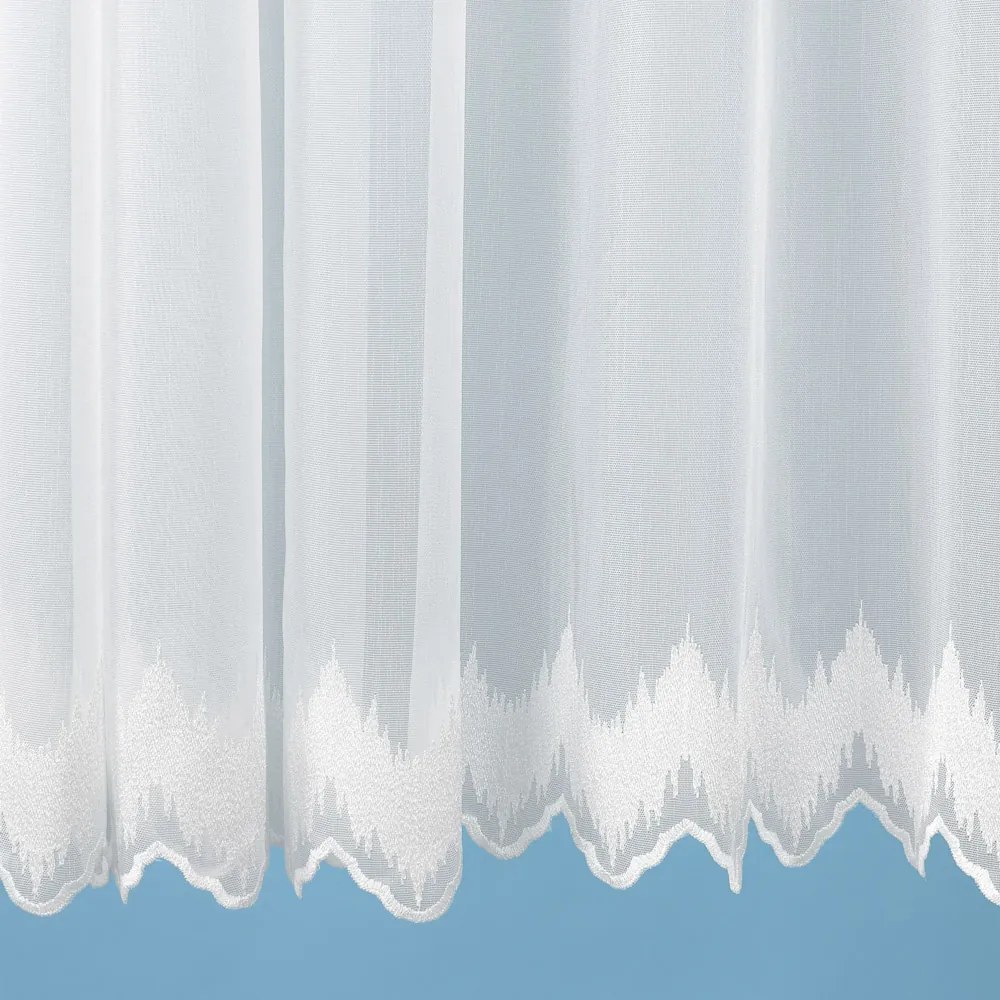 Svetlo smotanová záclona s perleťovo vytkávanou bordúrou cikcak do oblúčka ZAC-025 výška 295 cm Iba metráž