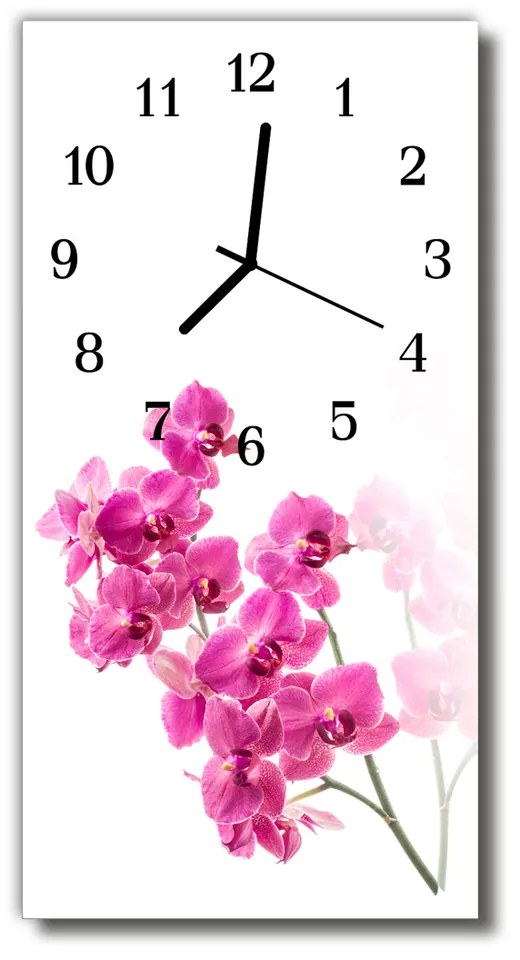 Sklenené hodiny vertikálne Kvety farebné orchidey 30x60 cm