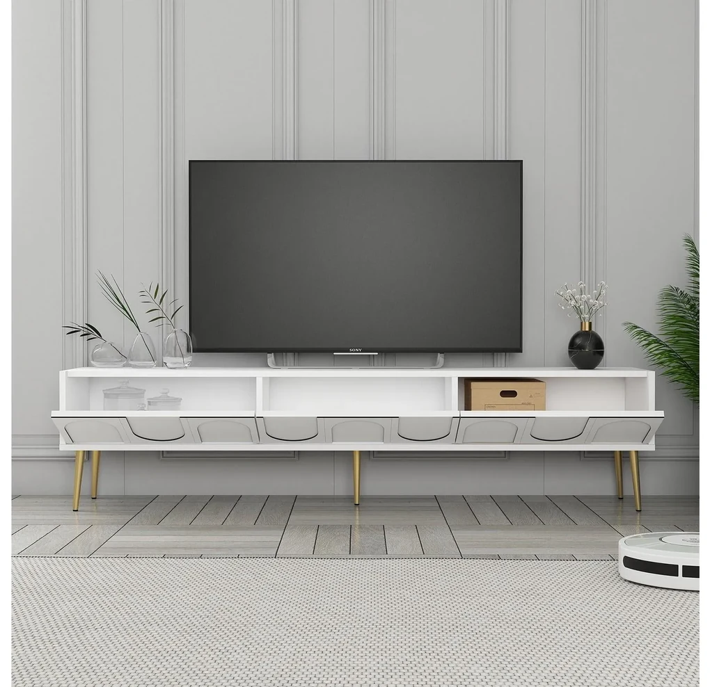 TV stolík/skrinka Bipemu 3 (biela + zlatá). Akcia -20%. Vlastná spoľahlivá doprava až k Vám domov. 1095682
