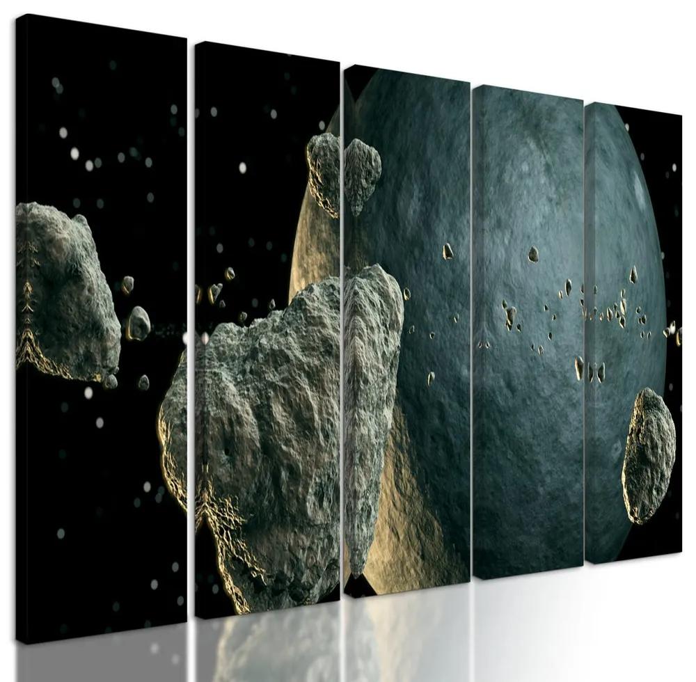 5-dielny obraz meteority krúžiace okolo neznámej planéty