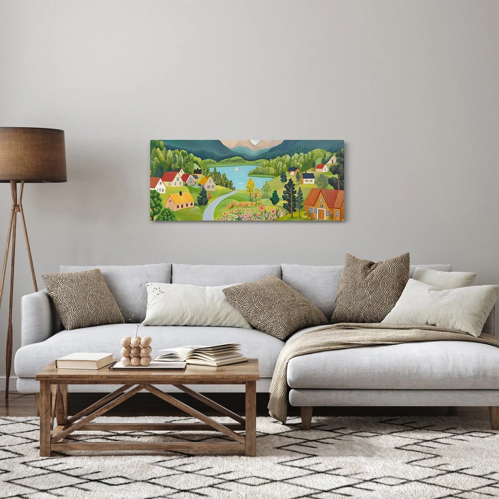 Obraz - Dedina v horách (120x50 cm)