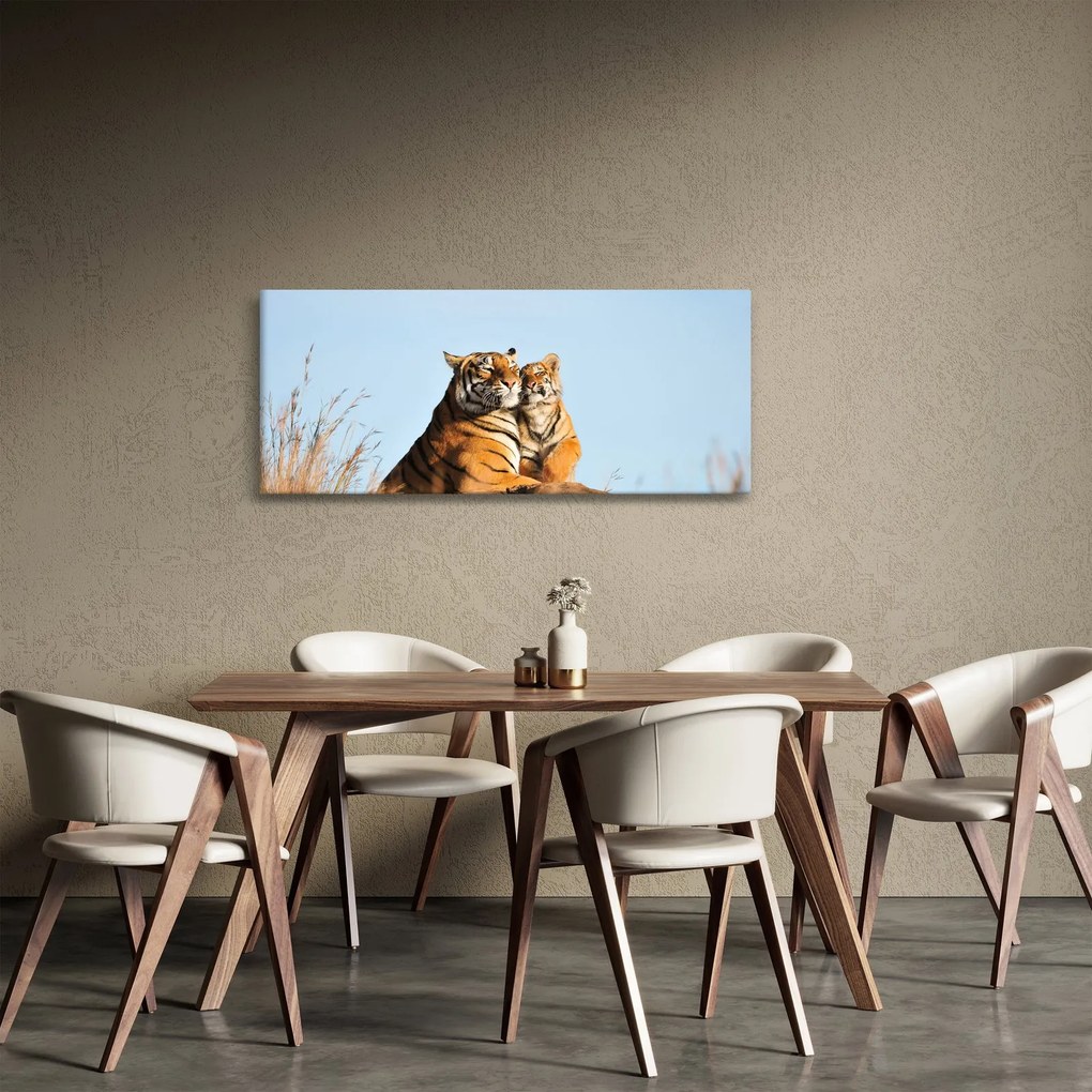 Obraz - Tigrice a jej mláďa (120x50 cm)