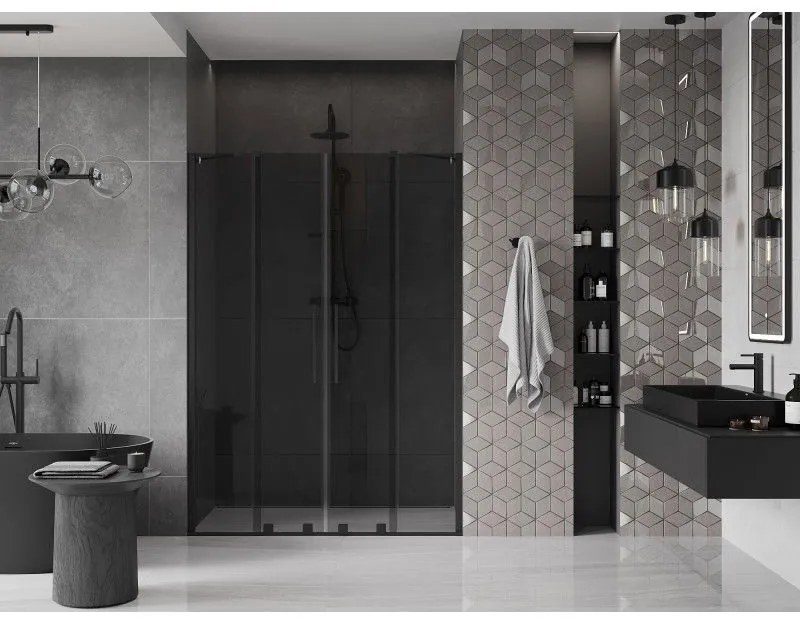 Mexen Velar Duo, posuvné sprchové dvere do otvoru 140 cm, 8mm šedé sklo, čierna matná, 871-140-000-42-70
