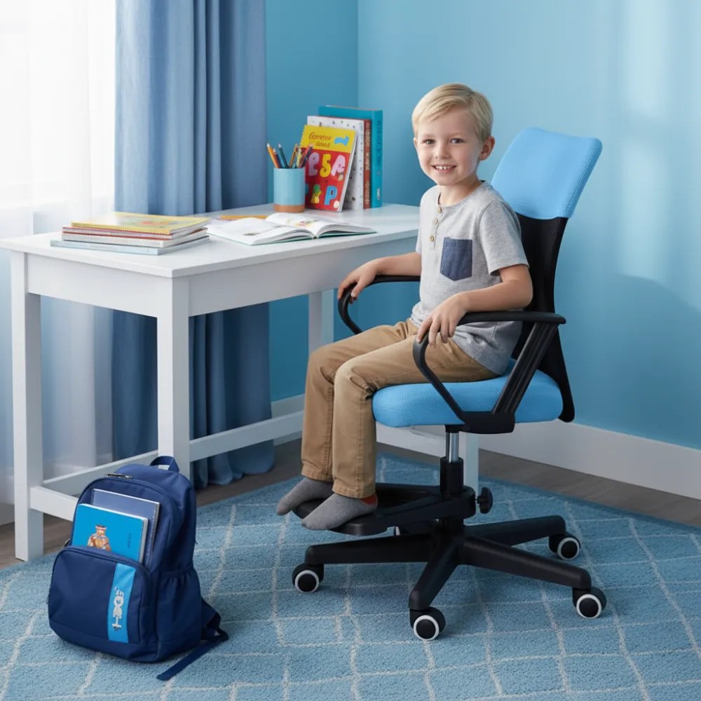 Detská stolička Neoseat MONKEY s podnožou — látka, čierna / svetlo modrá