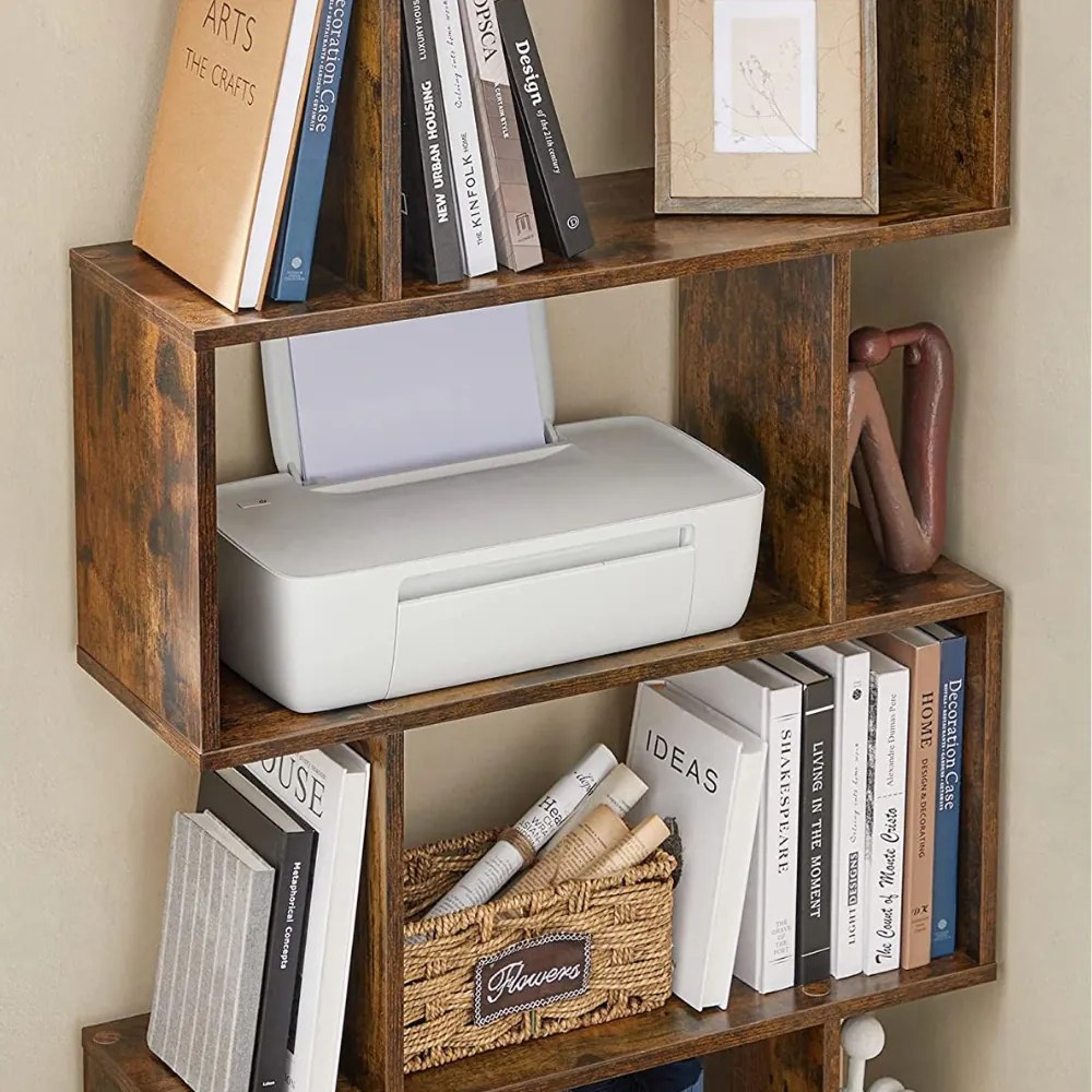 Polica/regál na knihy PRESTON, 70x24x190,5cm, hnedá Vasagle