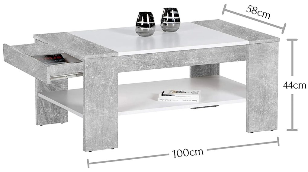 Sconto Konferenčný stolík FINLEY PLUS beton/biela
