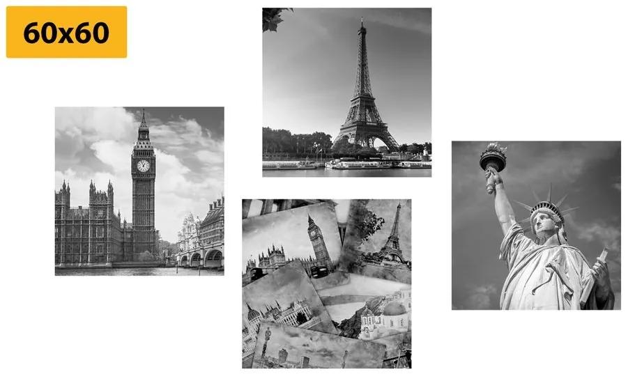 Set obrazov mestá a historické pohľadnice - 4x 40x40