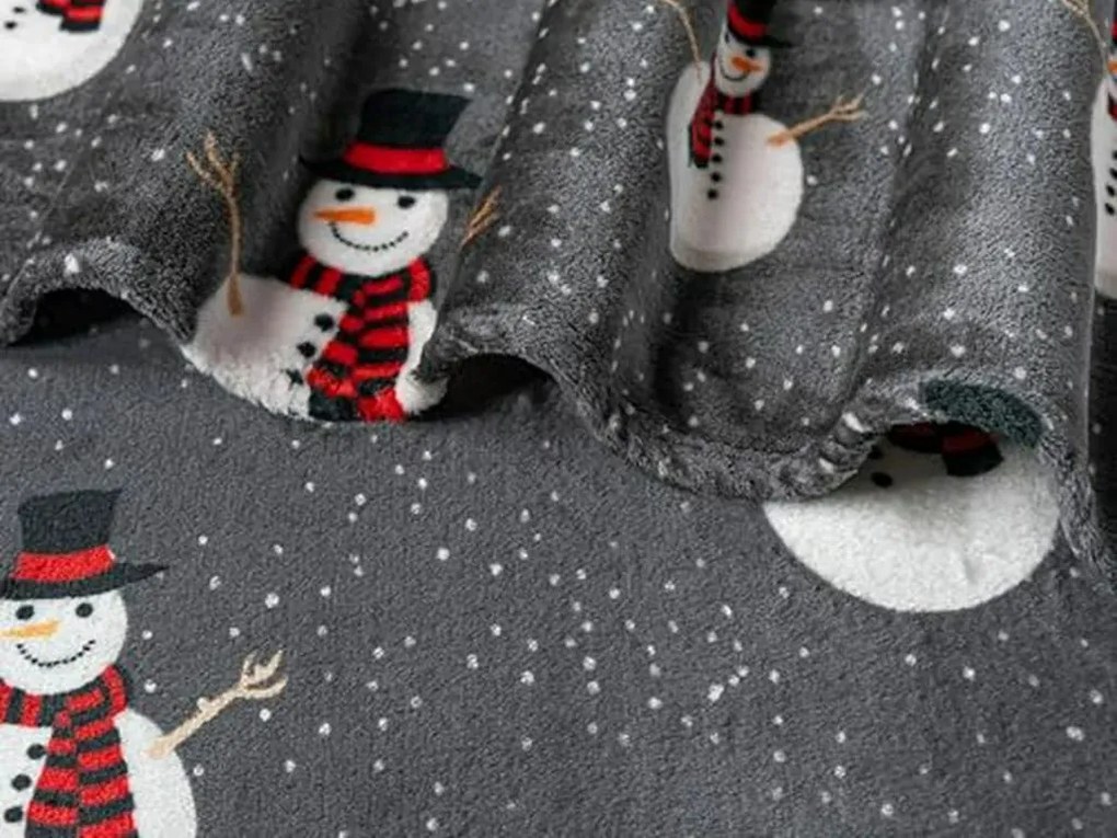 Svietiaca vianočná mikroplyšová deka SNOW BUDDY, sivá Rozmer: 150 x 200 cm