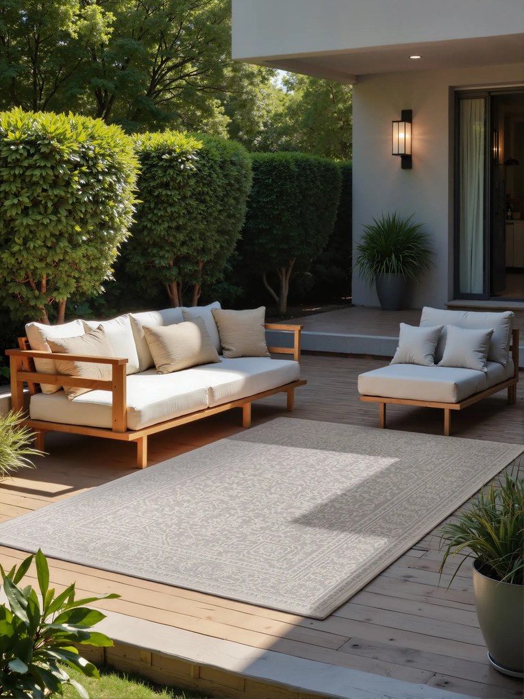 NORTHRUGS, Kusový koberec Duet Kona 106249 White/Gray - na von aj na doma, 200x290, šedá, chodba / predsieň