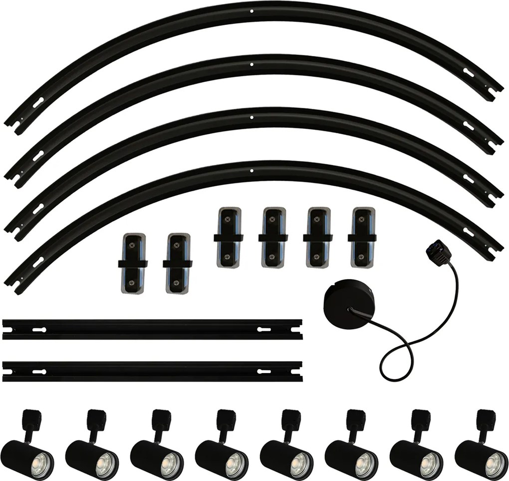Moderný koľajnicový systém s 8 čiernymi bodovými svetlami, 1-fázový, oválny, 200 cm - Iconic Jeana