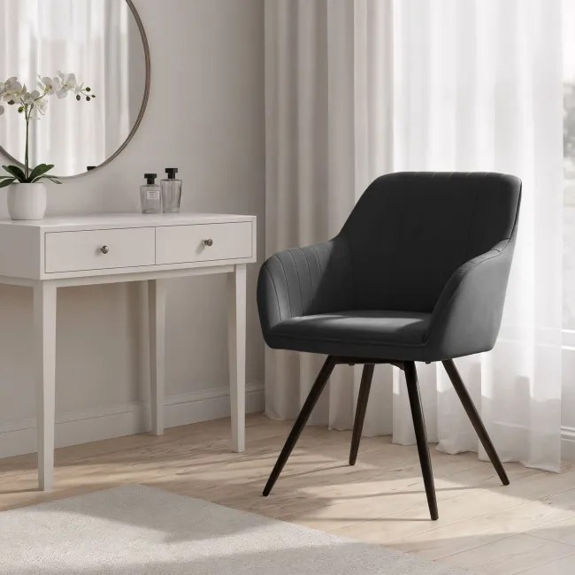 Sada štyroch otočných jedálenských stoličiek TURNO zamatové, čierne / čierne nohy (4 ks)