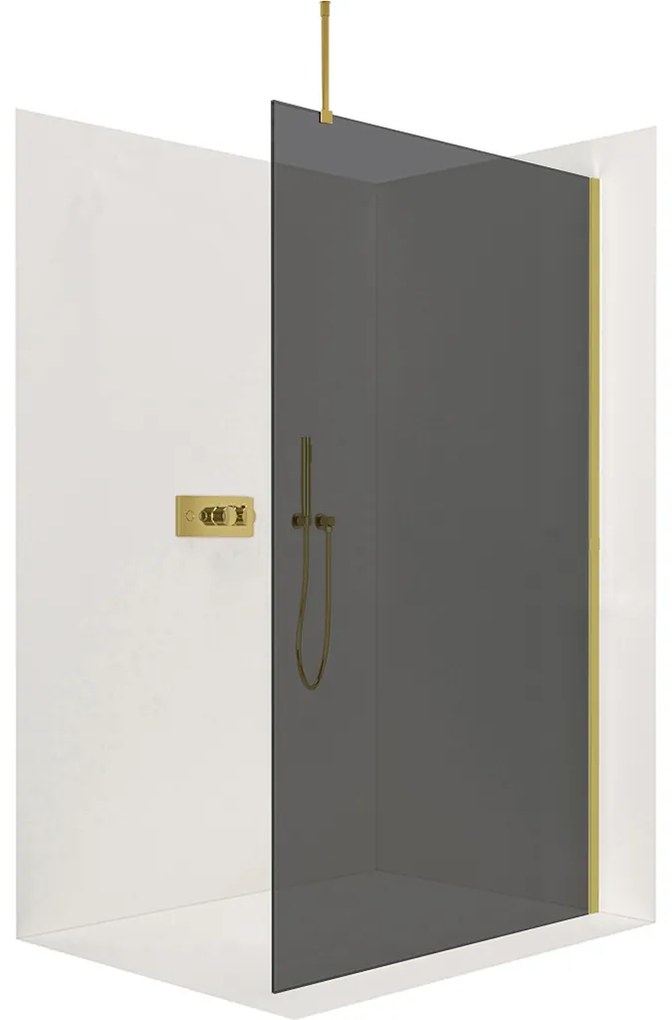 CERANO - Sprchová zástena Walk-in Onyx Top L/P - guľatá vzpera - zlatá kartáčovaná, grafitové sklo - 120x200 cm, CER-CER-8050BD1437