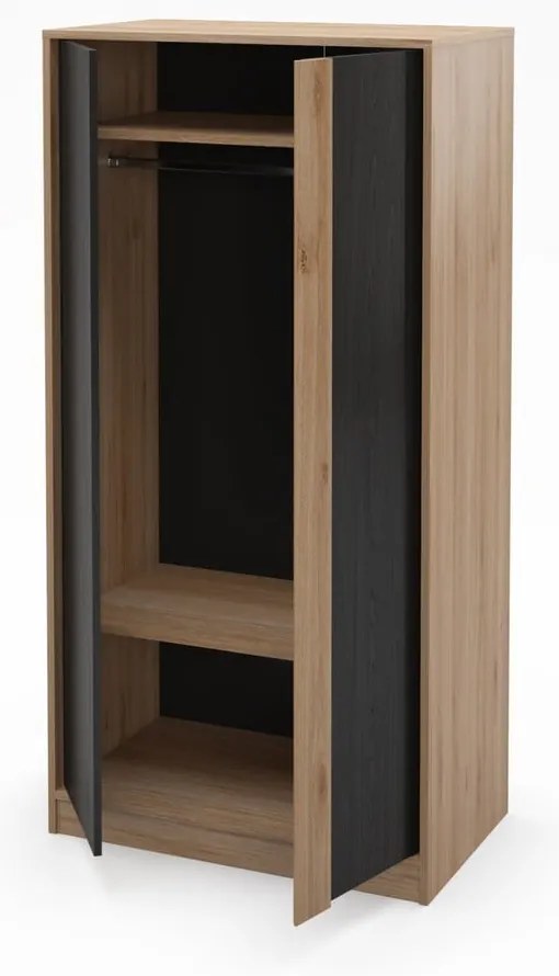 Šatníková skriňa v dekore duba v čierno-prírodnej farbe 90x180x53 cm Dennis – Marckeric