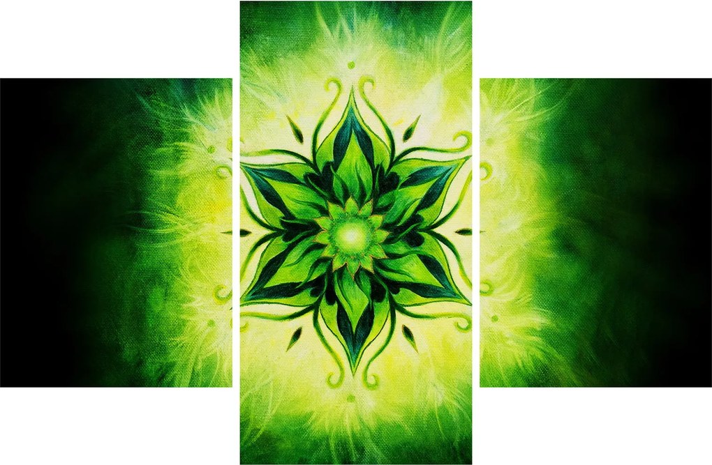 Obraz - Kvetinová mandala v zelenom pozadí (90x60 cm)