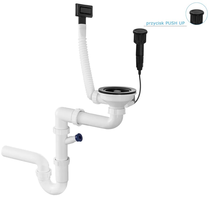 Gamma Gamma, 1-komorový automatický sifón pre granitové drezy s hranatým prepadom, systém PUSH UP, čierna matná, GMA-1AP11ZBKLB