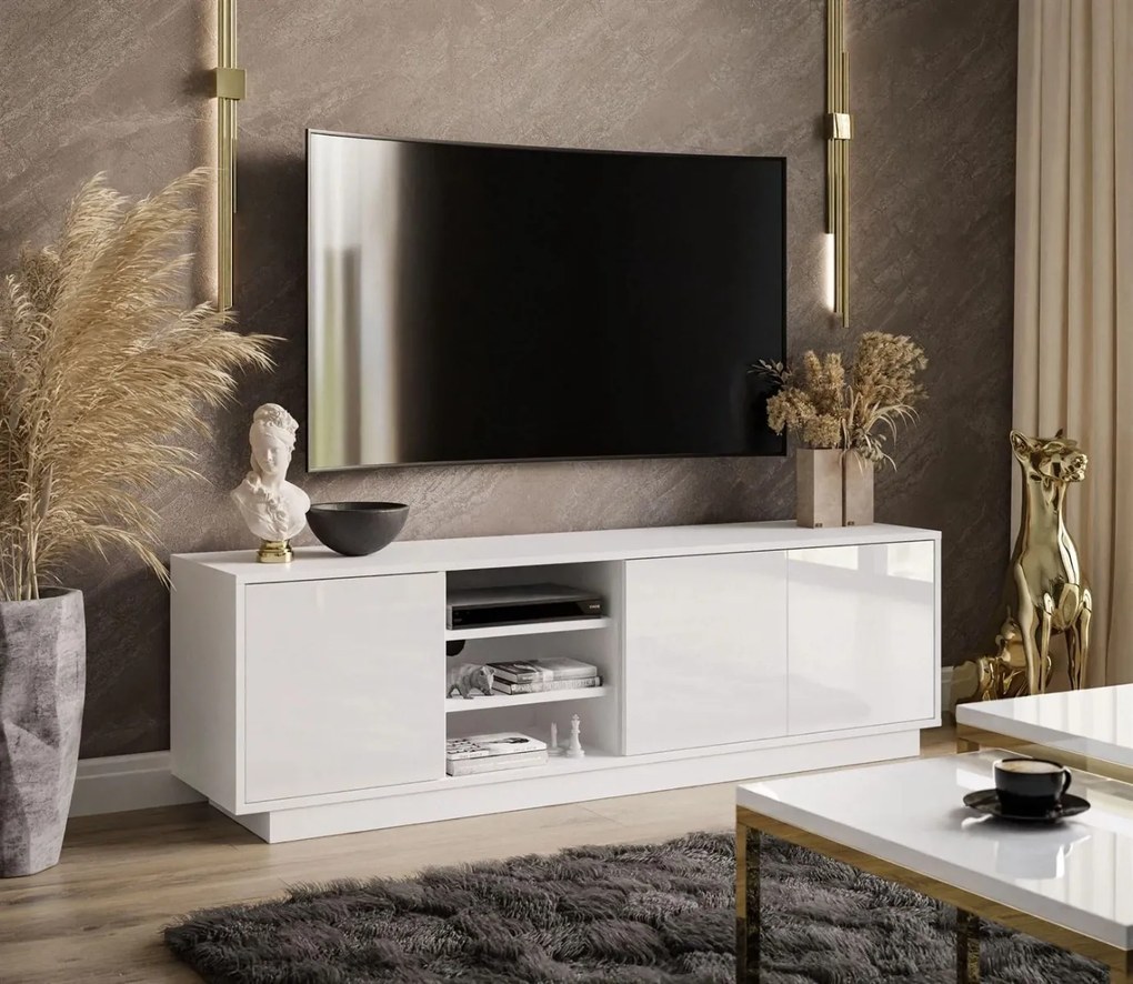 TV STOLÍK ALWIN BIELY VYSOKÝ LESK 156 cm