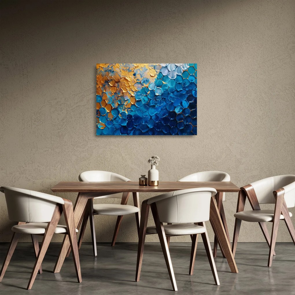 Sklenený obraz - Modrozlatá maľba (70x50 cm)