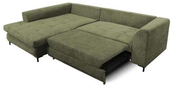 Rozkladacia rohová sedacia súprava v tvare L s úložným priestorom LAGOA, ľavé prevedenie, zelená