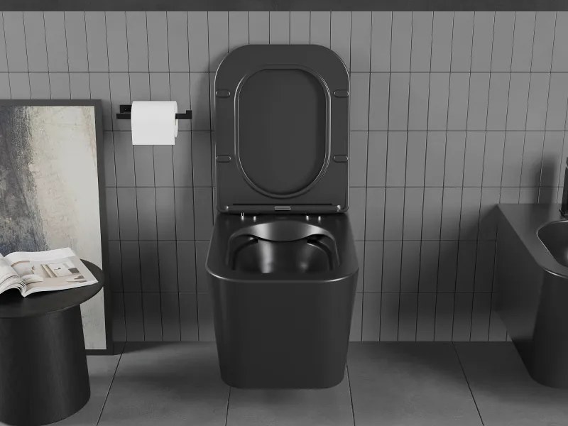 Mexen Teo závesné wc Rimless s toaletným Slim sedátkom z duroplastu, čierna matná - 30850685