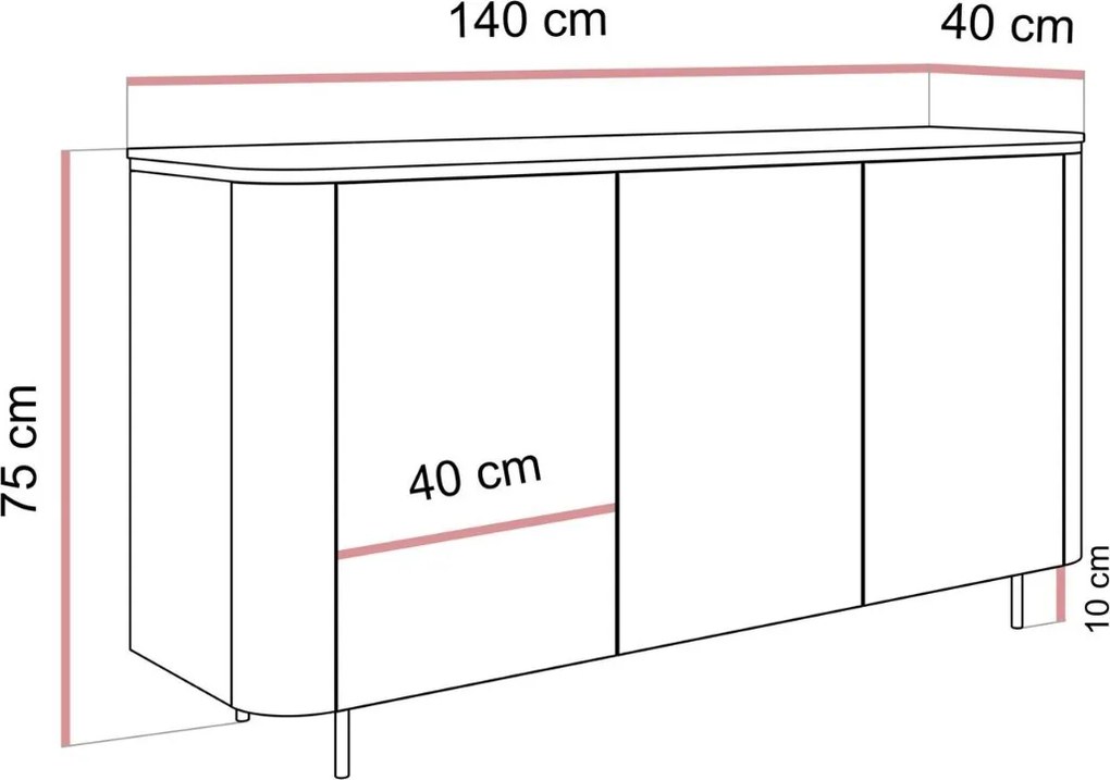 KOMODA JULIEN 2 KAŠMÍR + ZLATÁ LED 140 cm