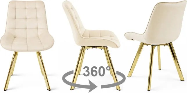Jedálenská stolička SORIA 360 zamatová, svetlobéžová / zlaté nohy